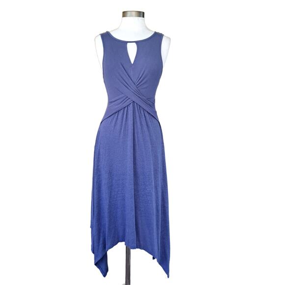 NEIMAN MARCUS Hankie Hem Tank Midi Dress Small Blue Linen-blend Asymmetrical - Picture 1 of 9